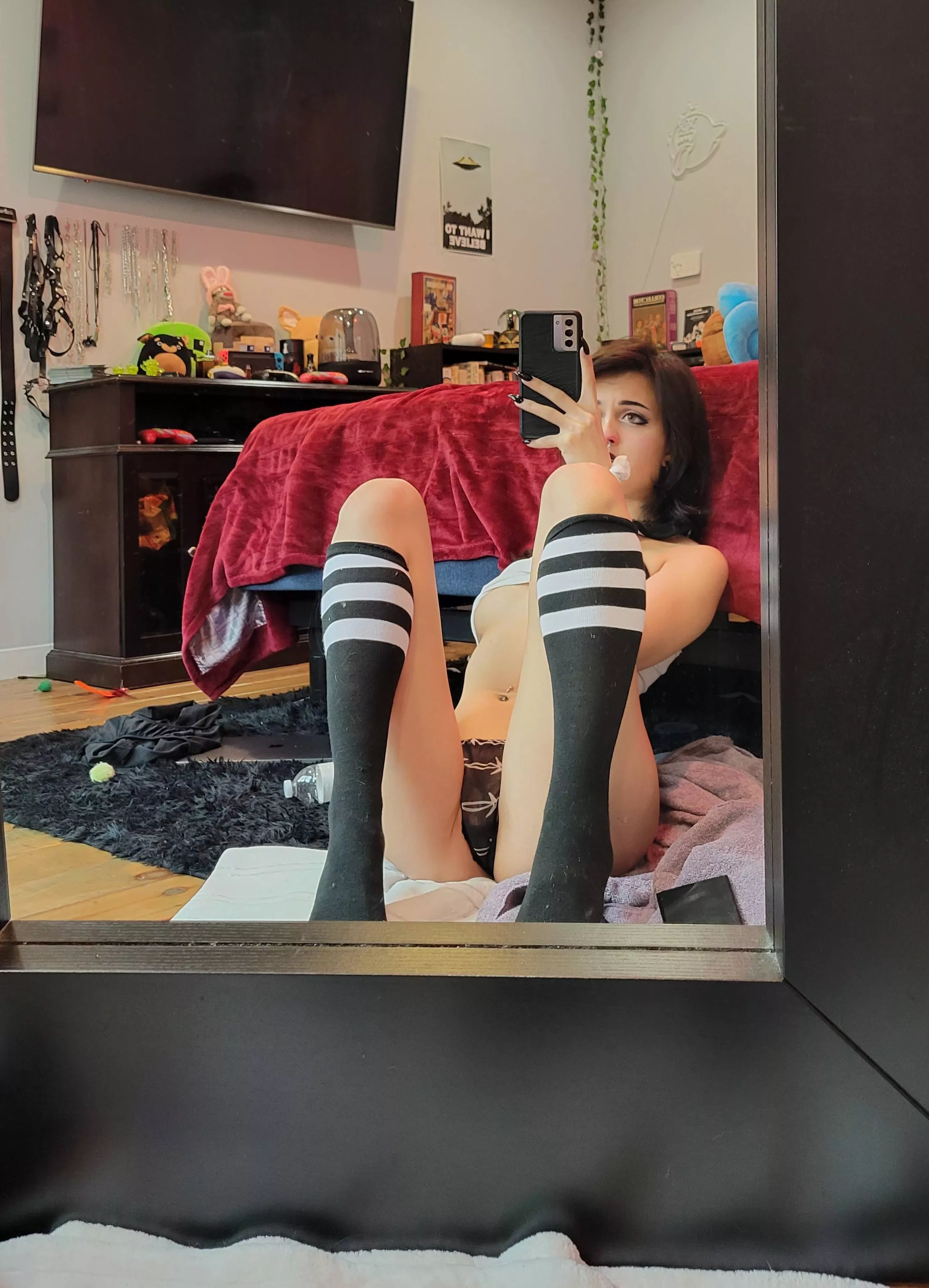do you like my striped knee socks? 🖤 posted by Obvious_Confusion699