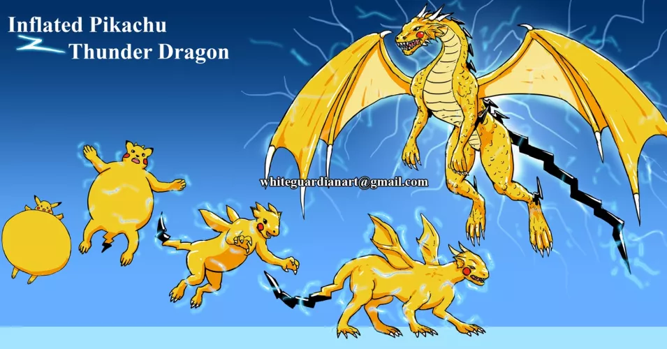 [For Hire] Inflated Pikachu become Thunder Dragon TF. Commission open. Contact me by Email. Thank you. by WhiteGuardian82