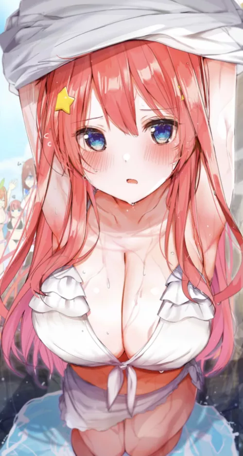 Nakano Itsuki Show Off her Bosomy Tits in the Beach [Go-toubun no Hanayome] (Rouka) by ecchi_neko