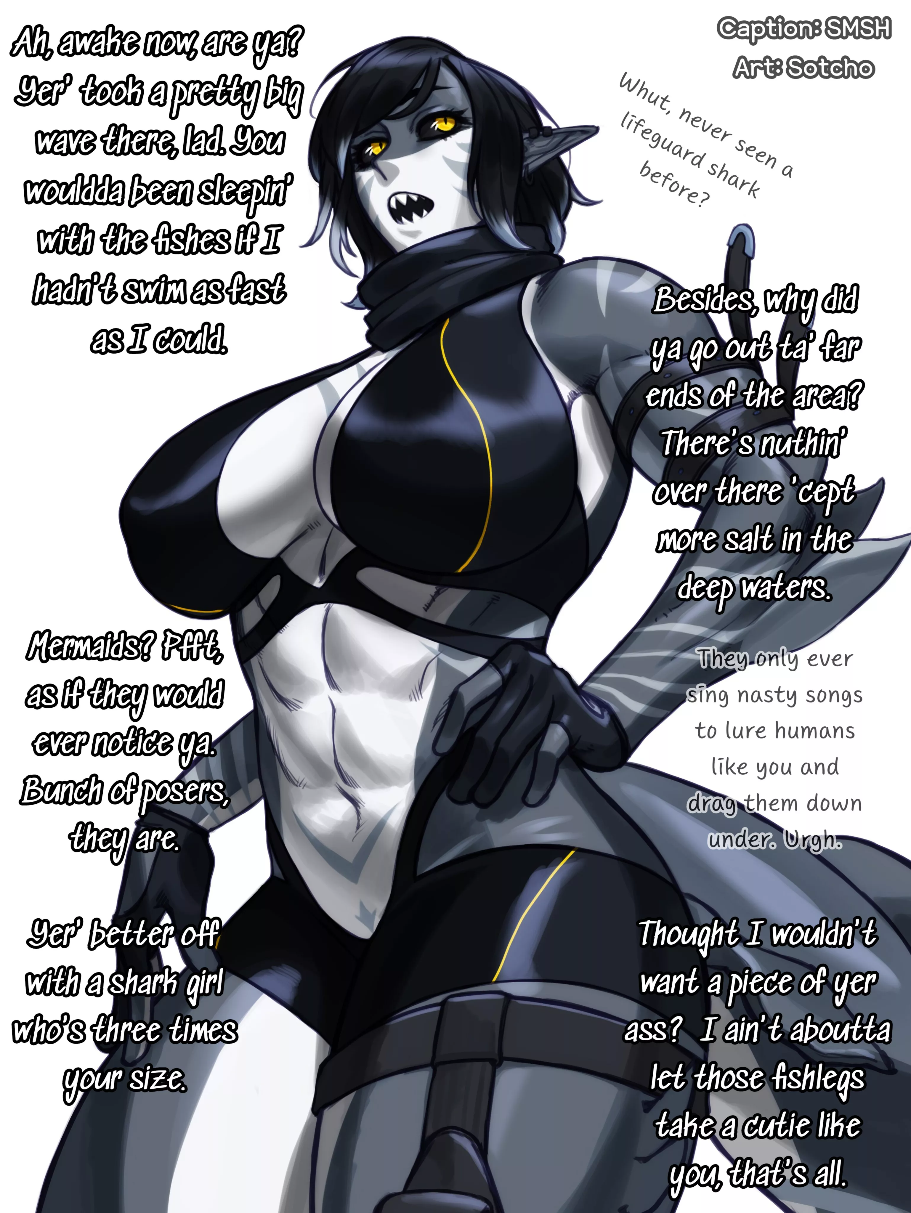 Saved Ashore [Shark / Monster Girl] [Much Taller And Stronger Than You] [Scottish / Aussie Accent] [Tomboy] [Slight Tsundere] [Mermaid Slander] posted by SMSH-1A