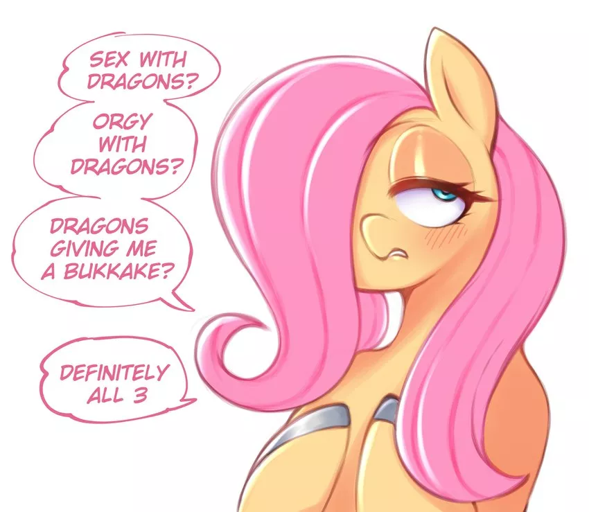 Wow, Fluttershy really loves dragons (art by saltyxodium) posted by courier5995