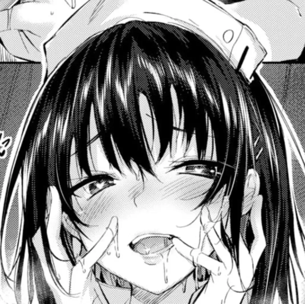 Lf Mono Source: 1girl, blush, open mouth, drooling, hair between eyes, black hair, face, close up, long hair, half closed eyes, teeth, heart shaped pupils, cum on hands, nurse cap, hairpin posted by saheel007