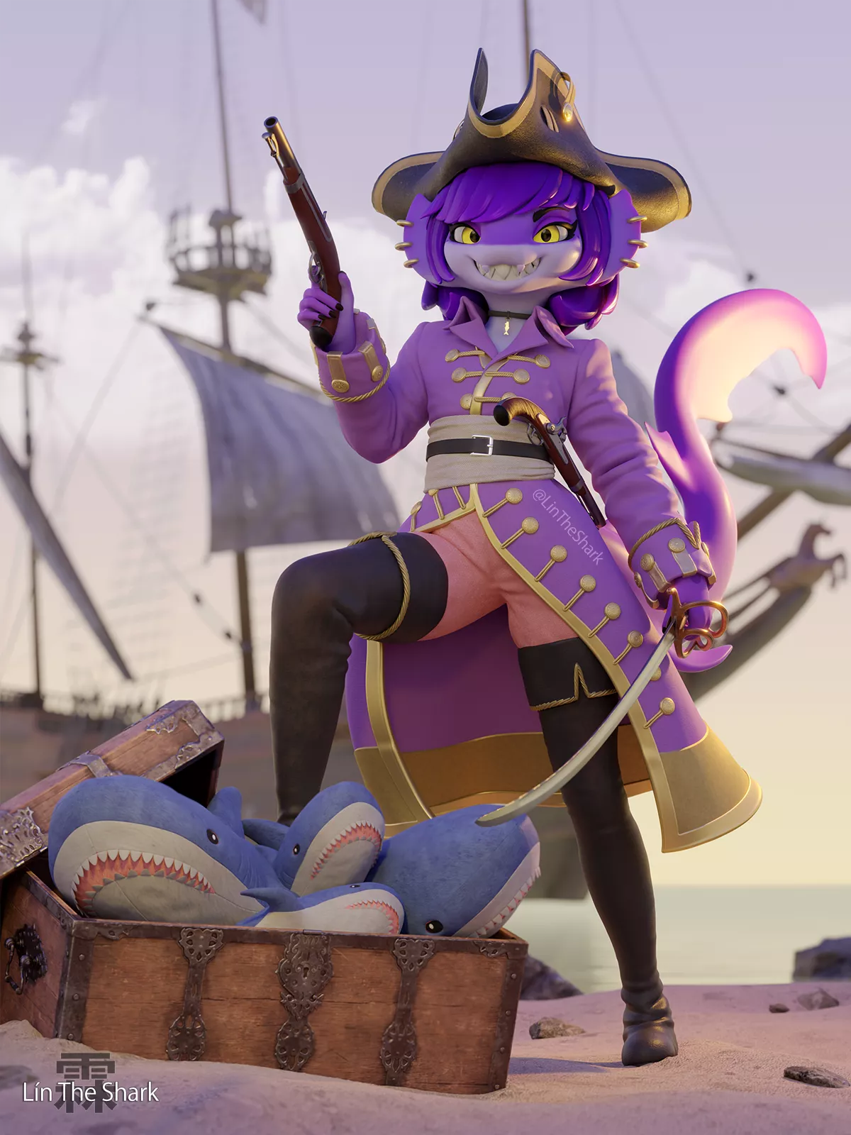 Pirate Shark Girl! (Art by me @LinTheShark) posted by Gamedev_Shark