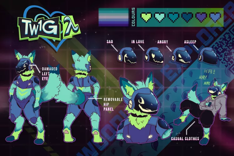 Recently finished updating a Ref Sheet for a commission. It was my first time drawing a protogen, they look really cool! art by me, design by MrNudibrinks by Overtoad1919