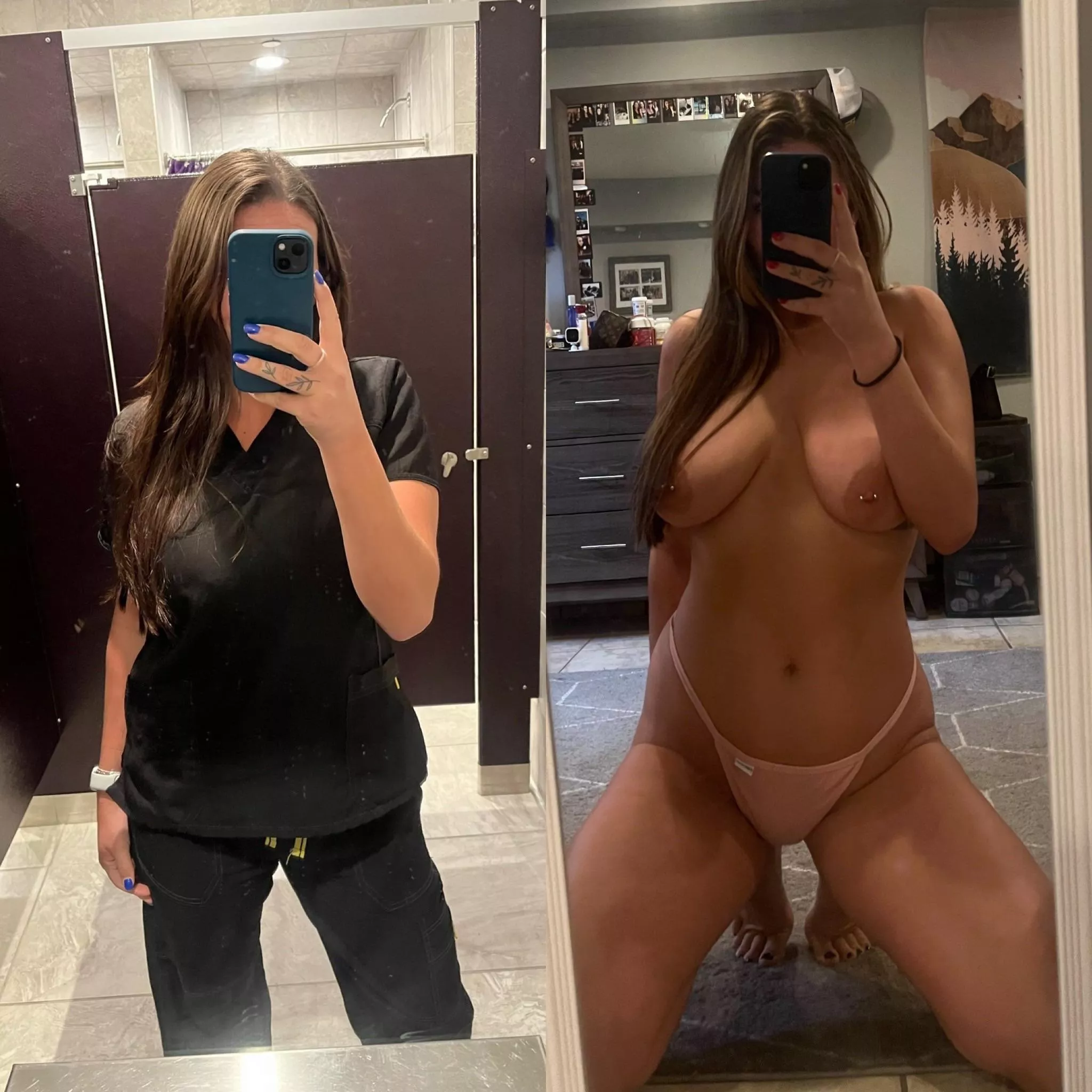 Work uniform vs at home uniform ;) [f] [oc] posted by baileymilburnxo