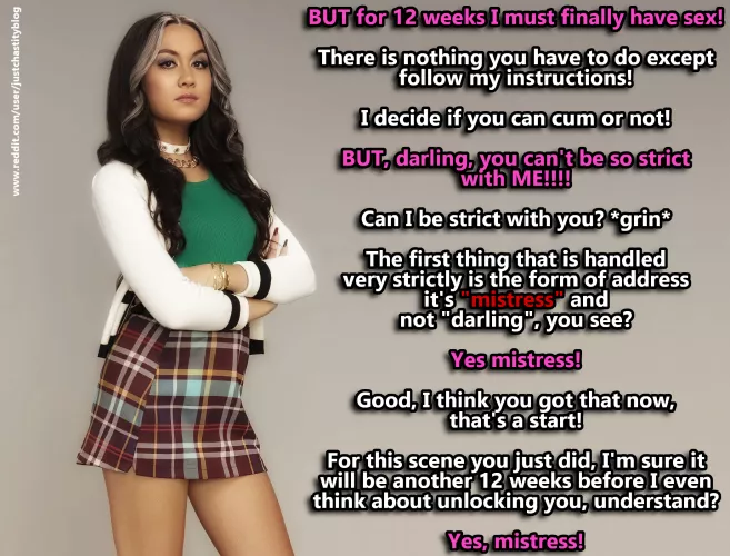 Your girlfriend must have learned a lot when it comes to being your mistress! by justchastityblog