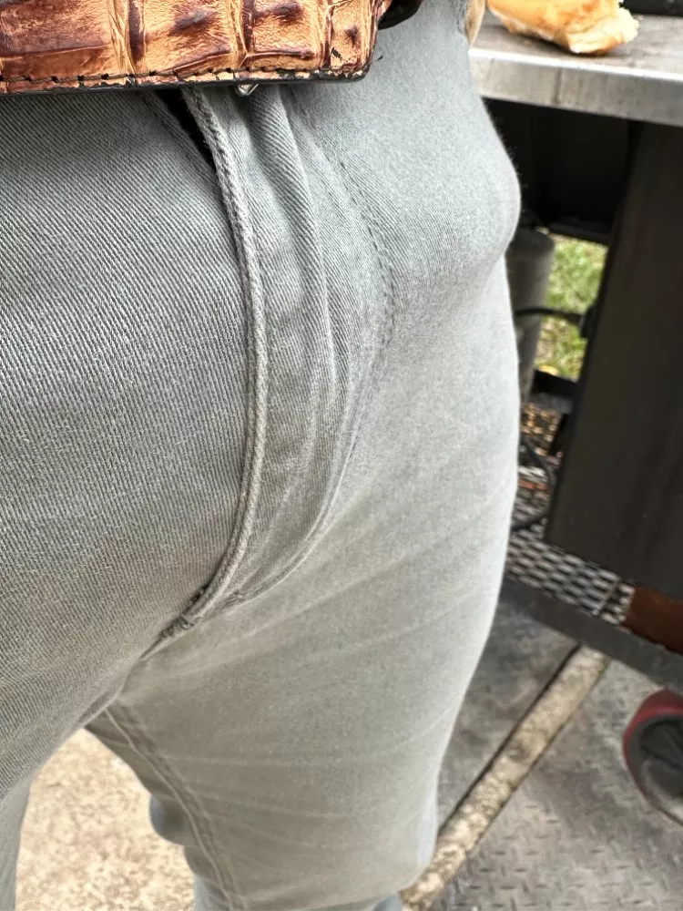 I'm not sure how much longer these jeans can hold it in. posted by longdongsilver454545