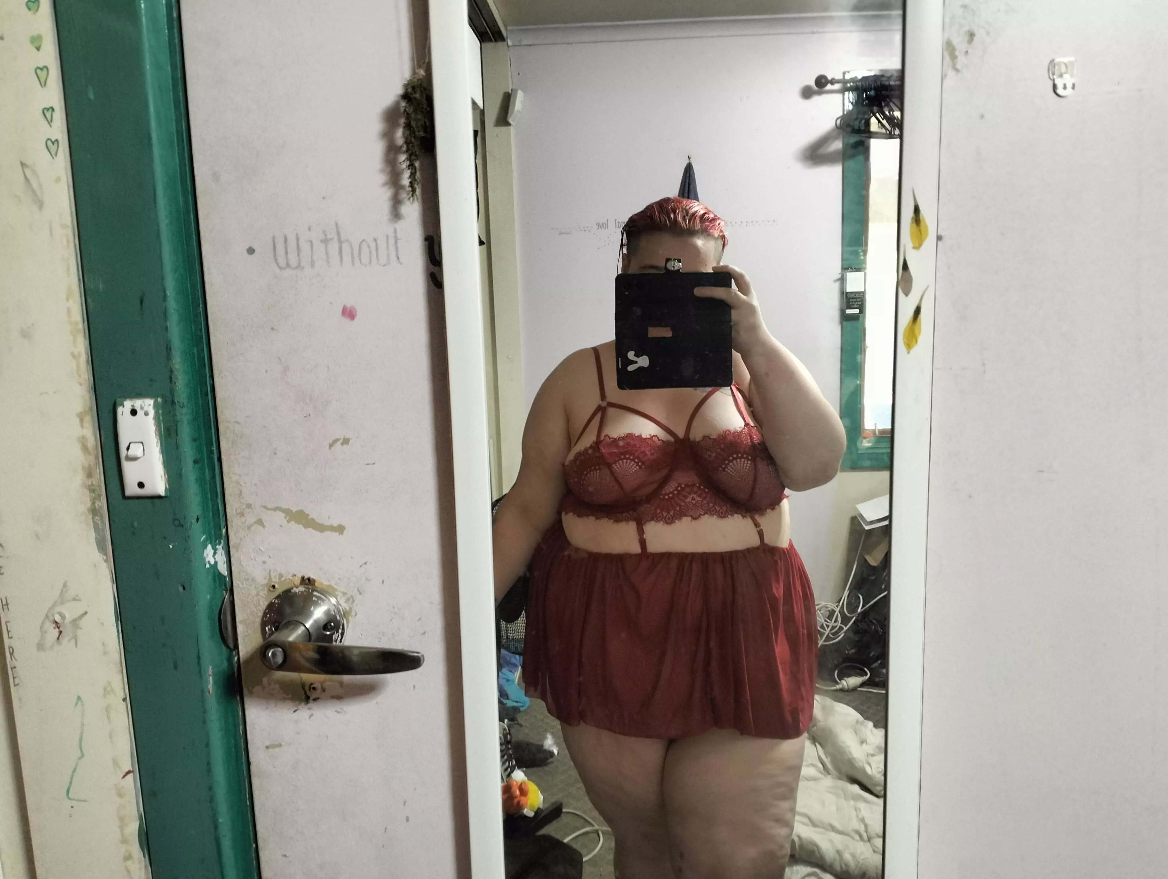 New lingerie. I like me in red. posted by BunnyBeeNSFW