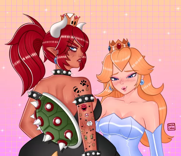 My drawing of Bowsette and Peaches! by Throwaway7733517