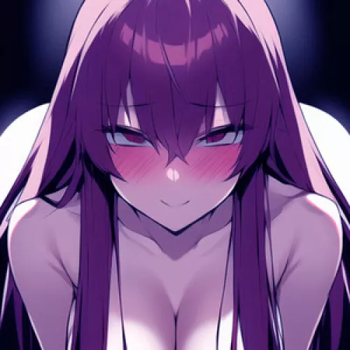 LF Color Source: 1girl, purple hair, purple eyes, looking at viewer, long hair, hair over breasts, naughty face, smile, flushed by DEKU-SEMPAI