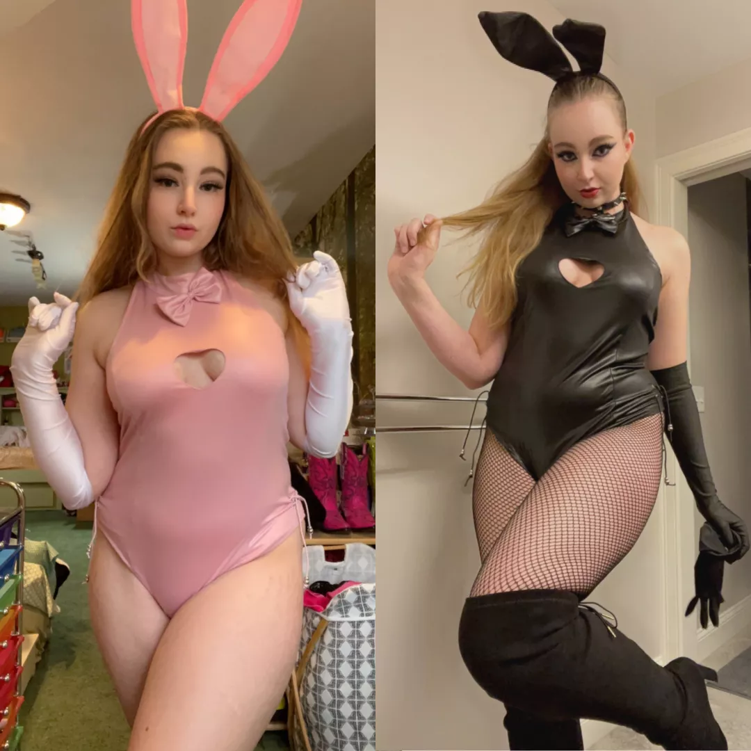 Would you rather adopt a pink-outfit bunnygirl, or a black-outfit bunnygirl? posted by Thespacebimb0