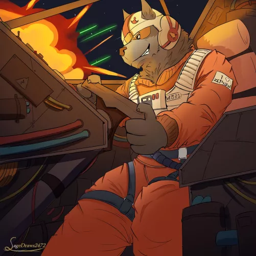 I drew my fursona as a X-Wing pilot by Sentury304