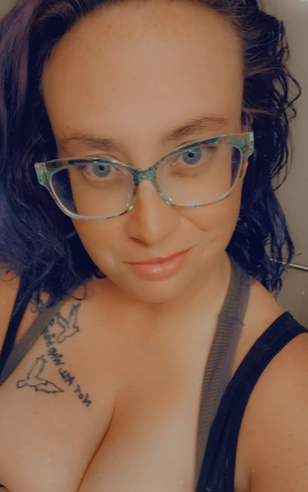 Purple hair....big tits...sexy glasses for you to aim for posted by FunDoubleTrouble