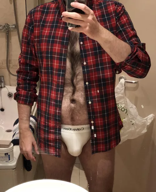 Today is probably the last day until September that I can get away with wearing plaid. It’s not a summer look. Teamed with a white CK jock. by Richardse110