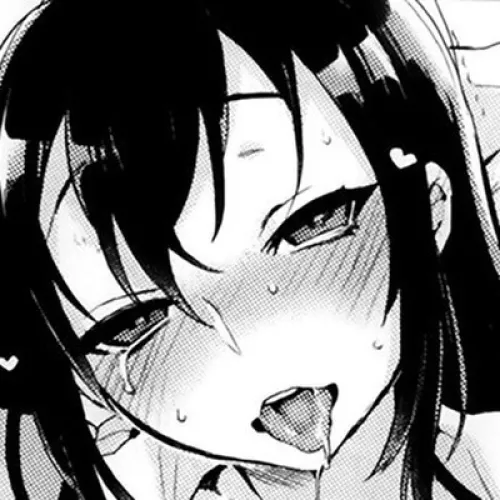 Lf Mono Source: 1girl, face, close up, blush, long hair, black hair, open mouth, drooling, saliva trail, sfx, hair between eyes, upper teeth only, sweat, looking at viewer, tongue out by saheel007