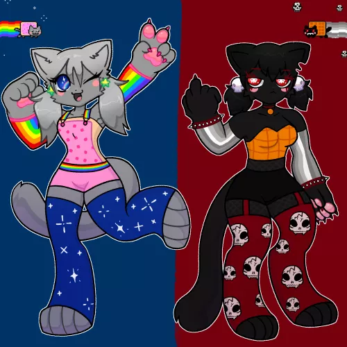 nyan cat and tac nayn 🌈☠️ (art by me) by strawbufo