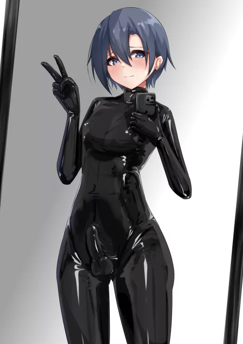 Taking a selfie wearing a rubber suit (Hiuyec ) [Original] by sequence_string