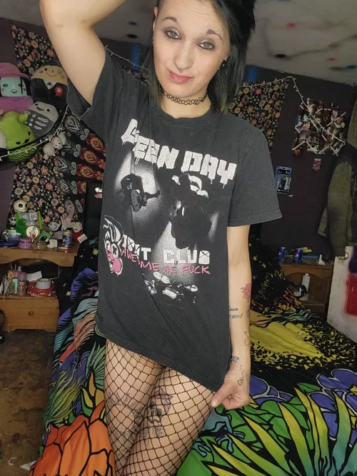 A cozy band tee and some fishnets is all I need🤍 by Zeemako420