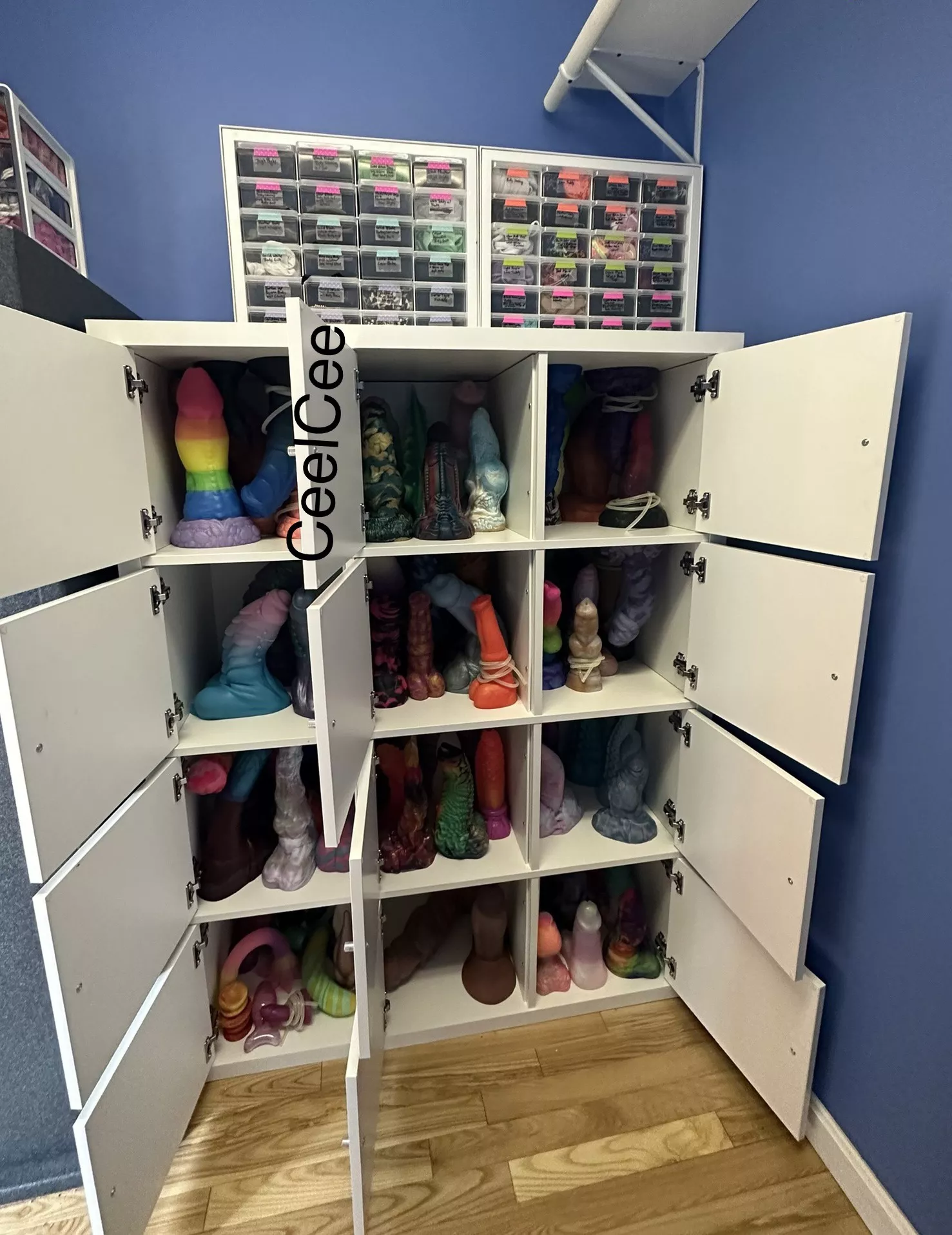 I moved and first thing I did was FINALLY organize my dongs! No longer haphazardly thrown into bins! 💕 There’s a variety of makers shown here. posted by CeelCee