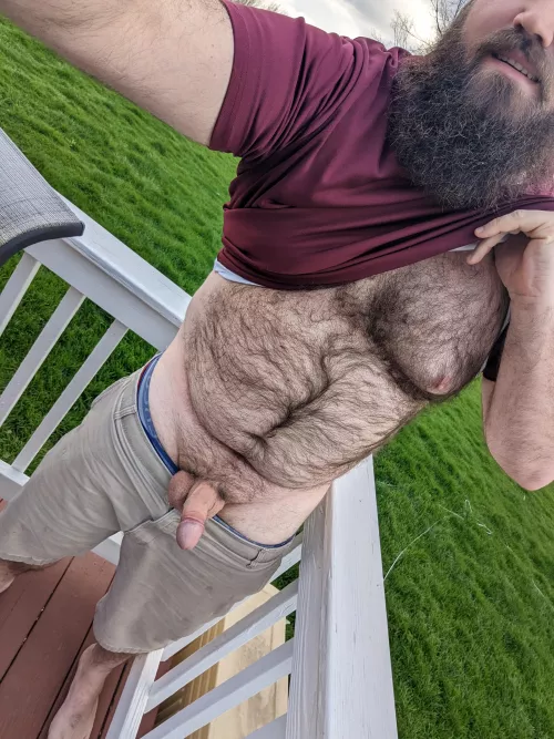 It is a little chilly, but it's always fun to whipe out my dick on the deck. 😁 by BeardedAnonnn