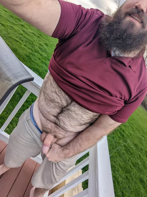 It is a little chilly, but it's always fun to whipe out my dick on the deck. 😁 by BeardedAnonnn