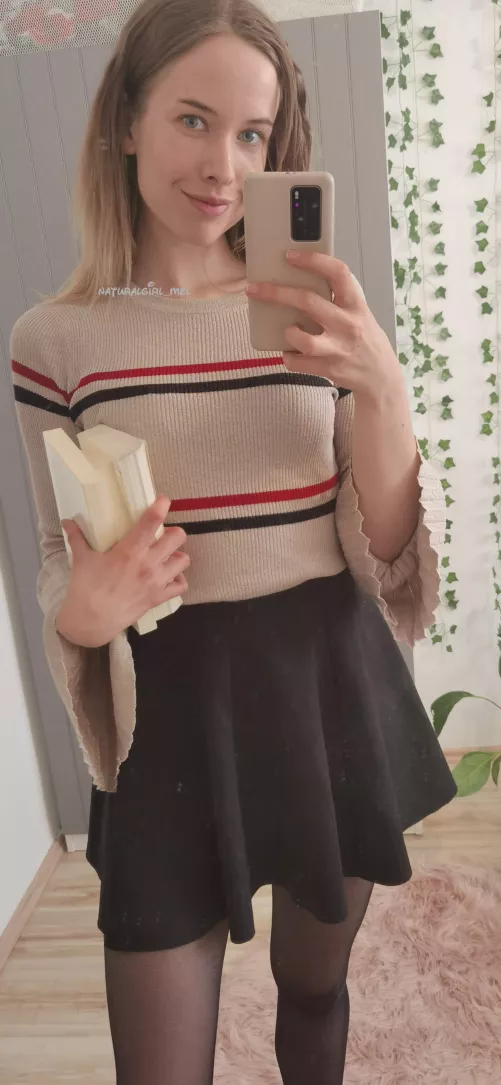 Librarian in a black mini skirt by naturalgirl_mel