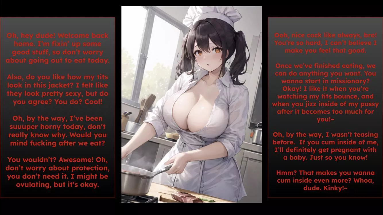 You and your roommate are very, very… VERY friendly with each other! 😅 [Wholesome] [Roommates] [Big Booba] [Cleavage] [Casual Dirty Talk] [Implied Sex & Impregnation] [Possible Romance?] {Artist: stuffyai} posted by Chancellor4Bananas