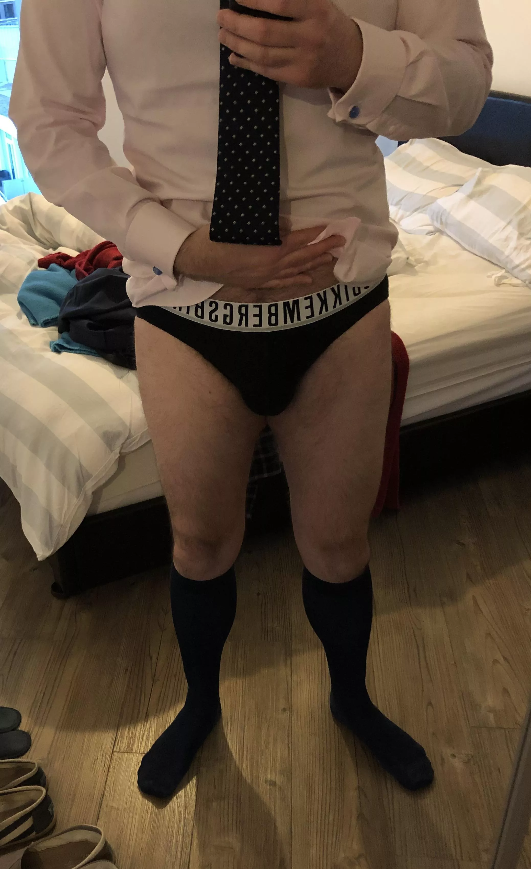 After three days in Switzerland with work, last night I slept in my own bed again. Back to the office, and keeping things European with briefs from Bikkembergs and OTC socks (42) posted by Richardse110
