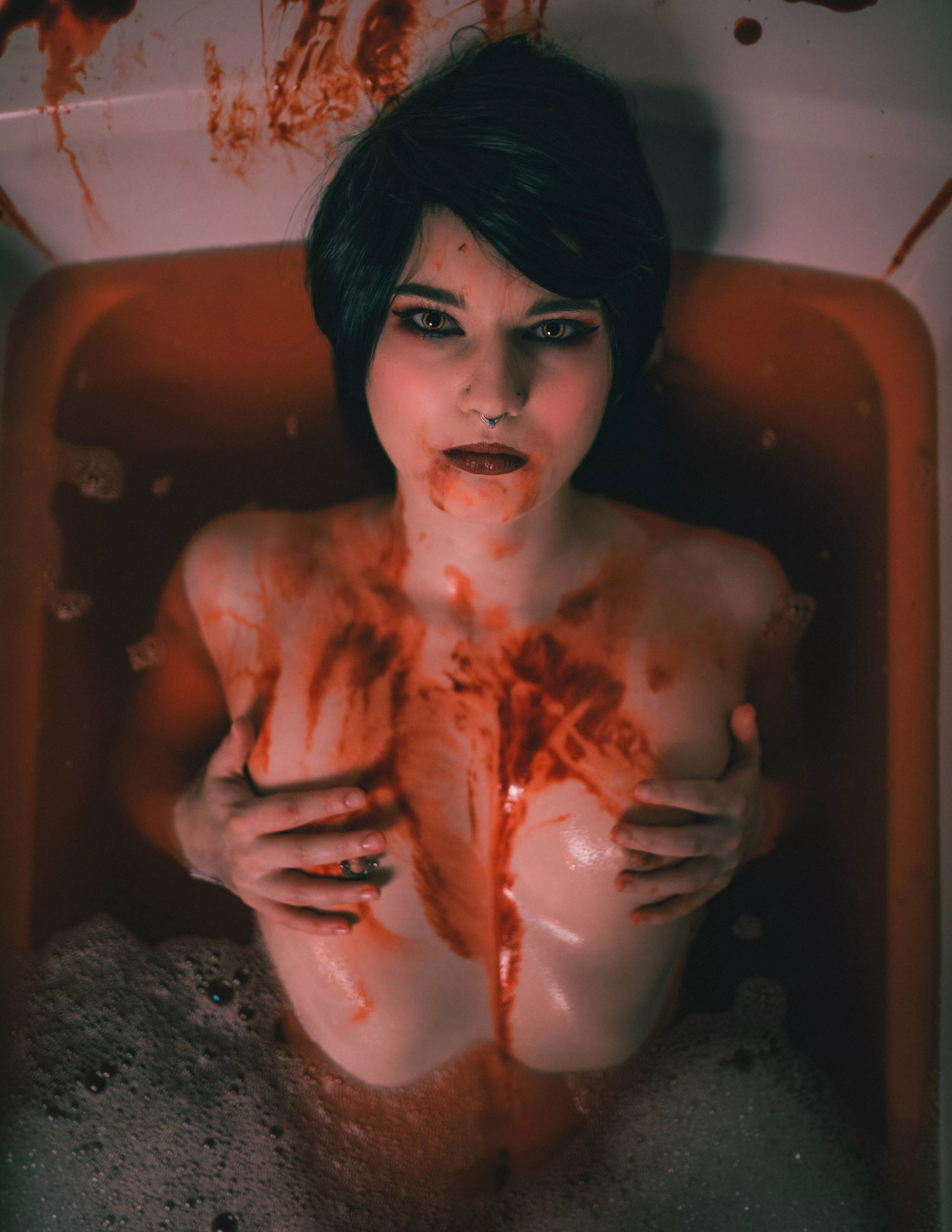 Following the trail of blood throughout the dungeon, you entire the vampiress' personal quarters and find them cleansing themselves after feasting on the local townspeople. Roll for initiative! posted by vampirepriestpoison
