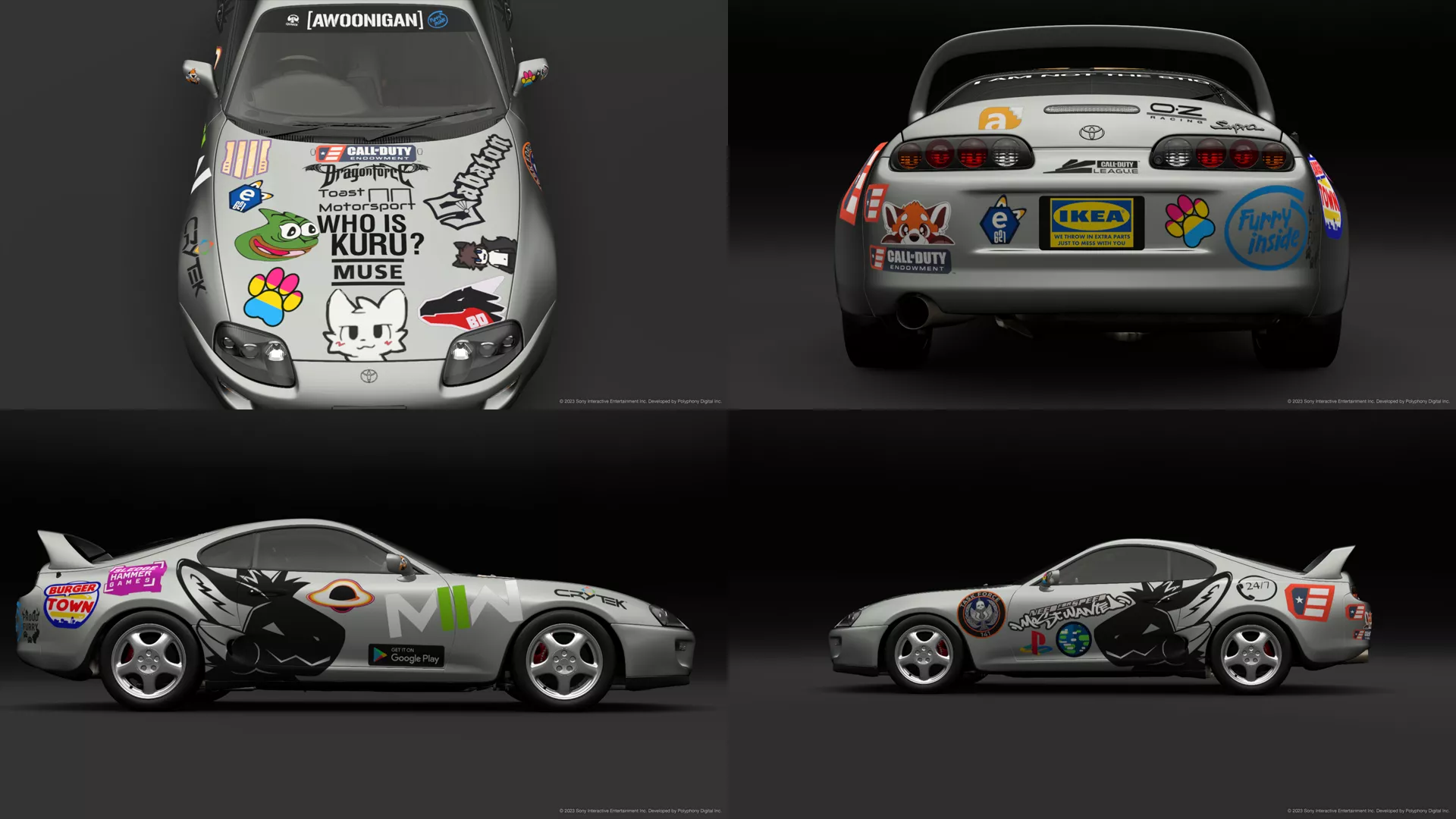 I stickerbombed my GT7 Supra, how did i do? posted by FieryShadowYT