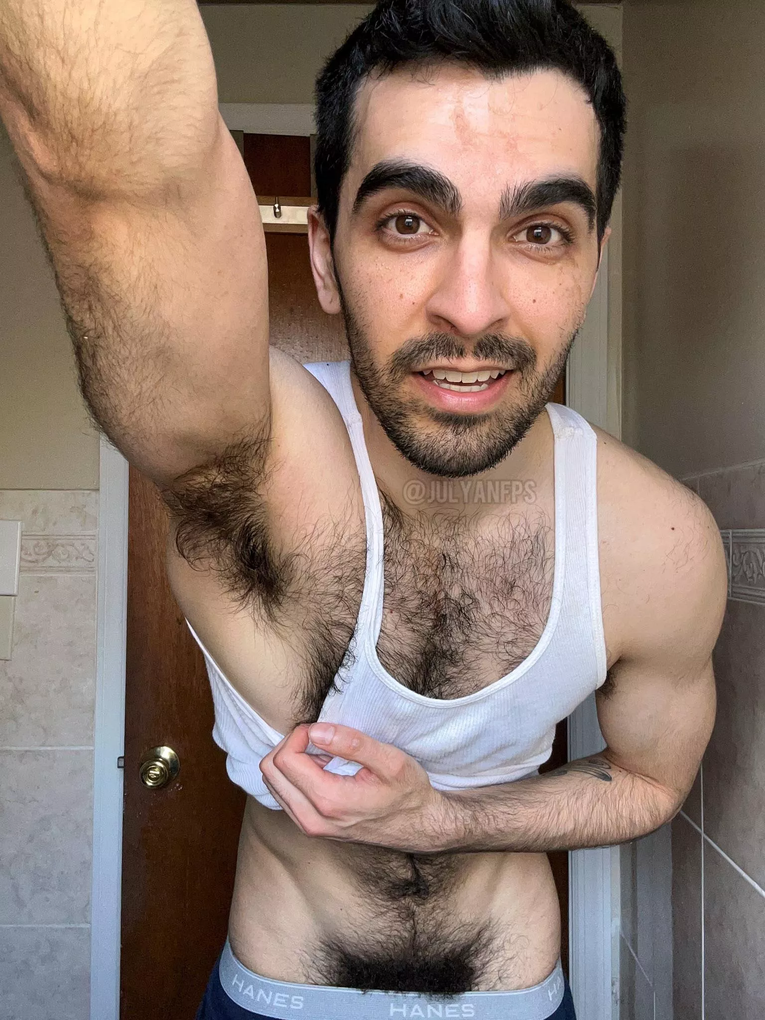 I wear tank tops so you always have easy access to my bushy pit posted by julyanfps