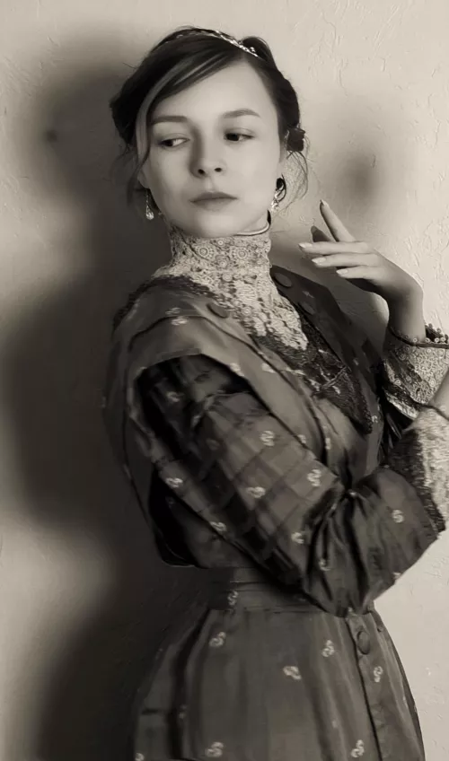 Black & white edit I made of me wearing an antique dress by elenafealy