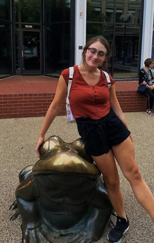 Bra lines under a red top, glasses beauty as a bonus by BrownCrow11