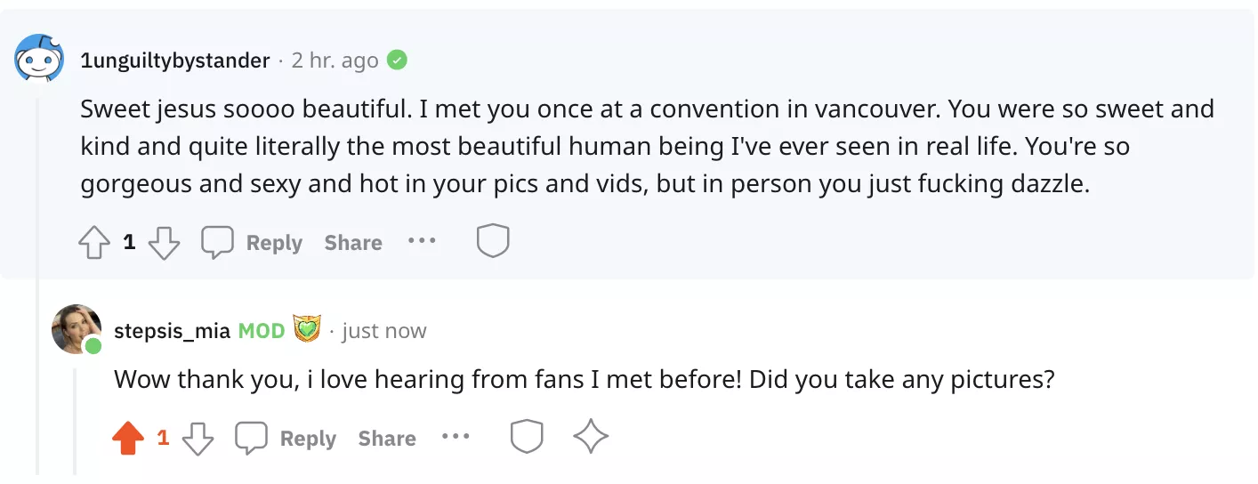 If you met me in person & took a pic, send it in DM & comment here! 😇 posted by stepsis_mia