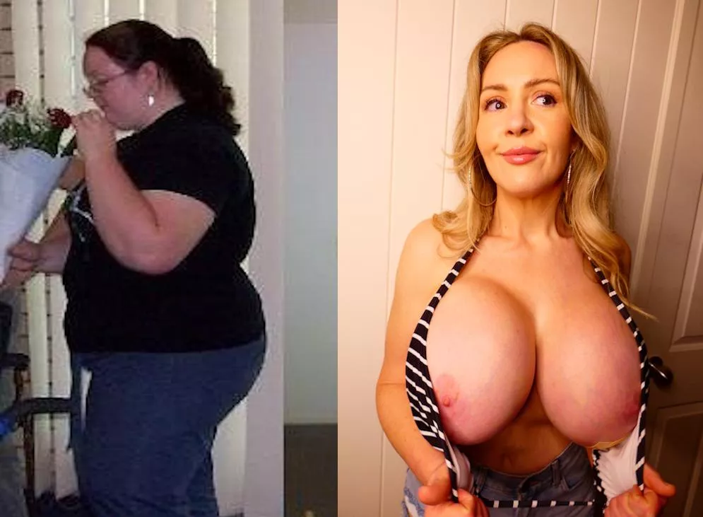 My before and after! Still healing a bit on my 4th boob job here guys! posted by bimbowifemandy