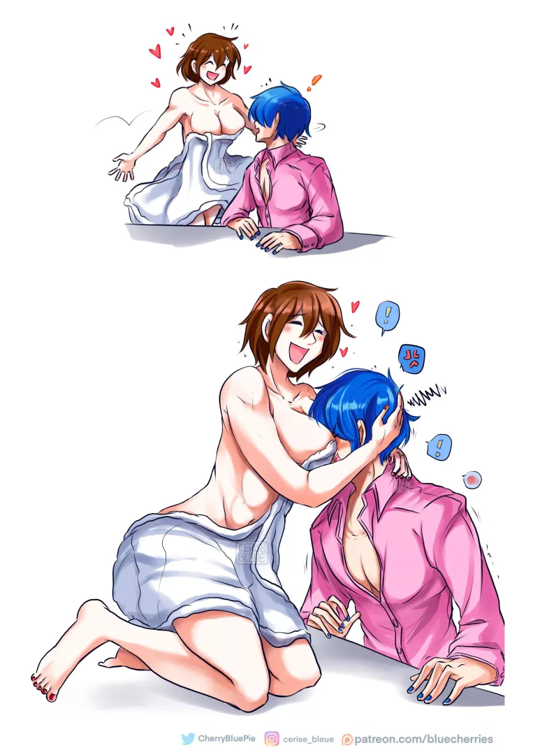 [OC]: Boobie smushes feat. MEIKO and KAITO (Vocaloid) 🍒💙❤️ posted by wamcherrypie