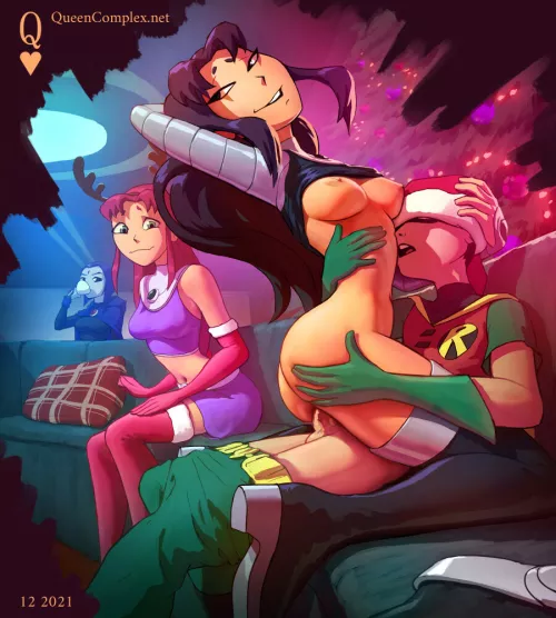 Starfire watching her big sister Blackfire enjoy her Christmas present [Teen Titans] (QueenComplex) by myfriendscantknow