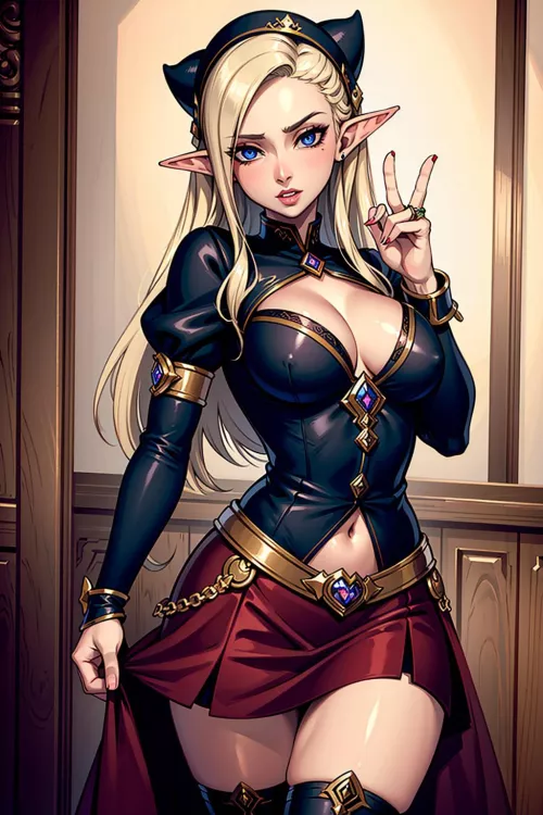 Elven girl in miniskirt by _01110011_