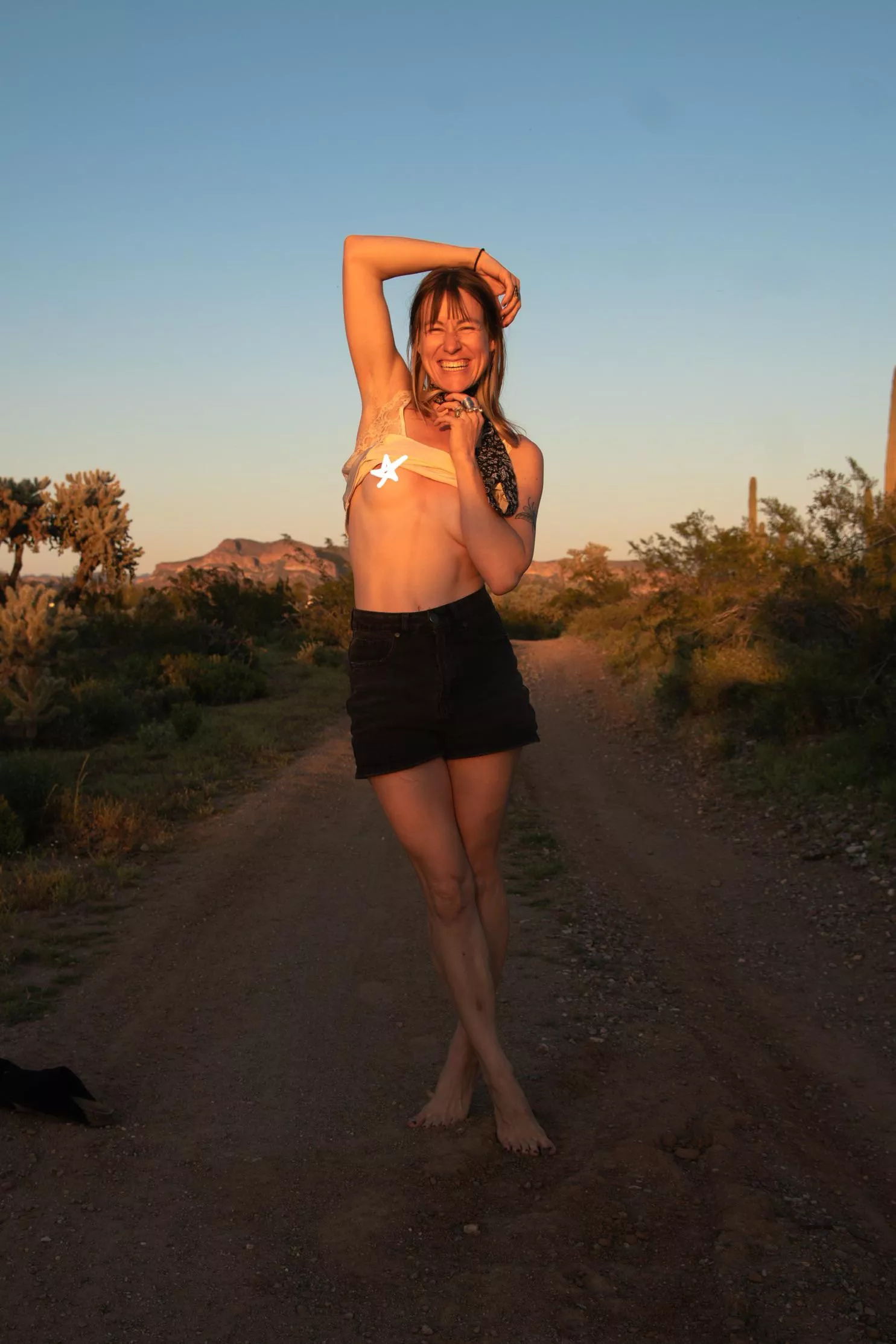 Very happy and a little shy in the last sun rays of this hike. posted by Desertxsage222