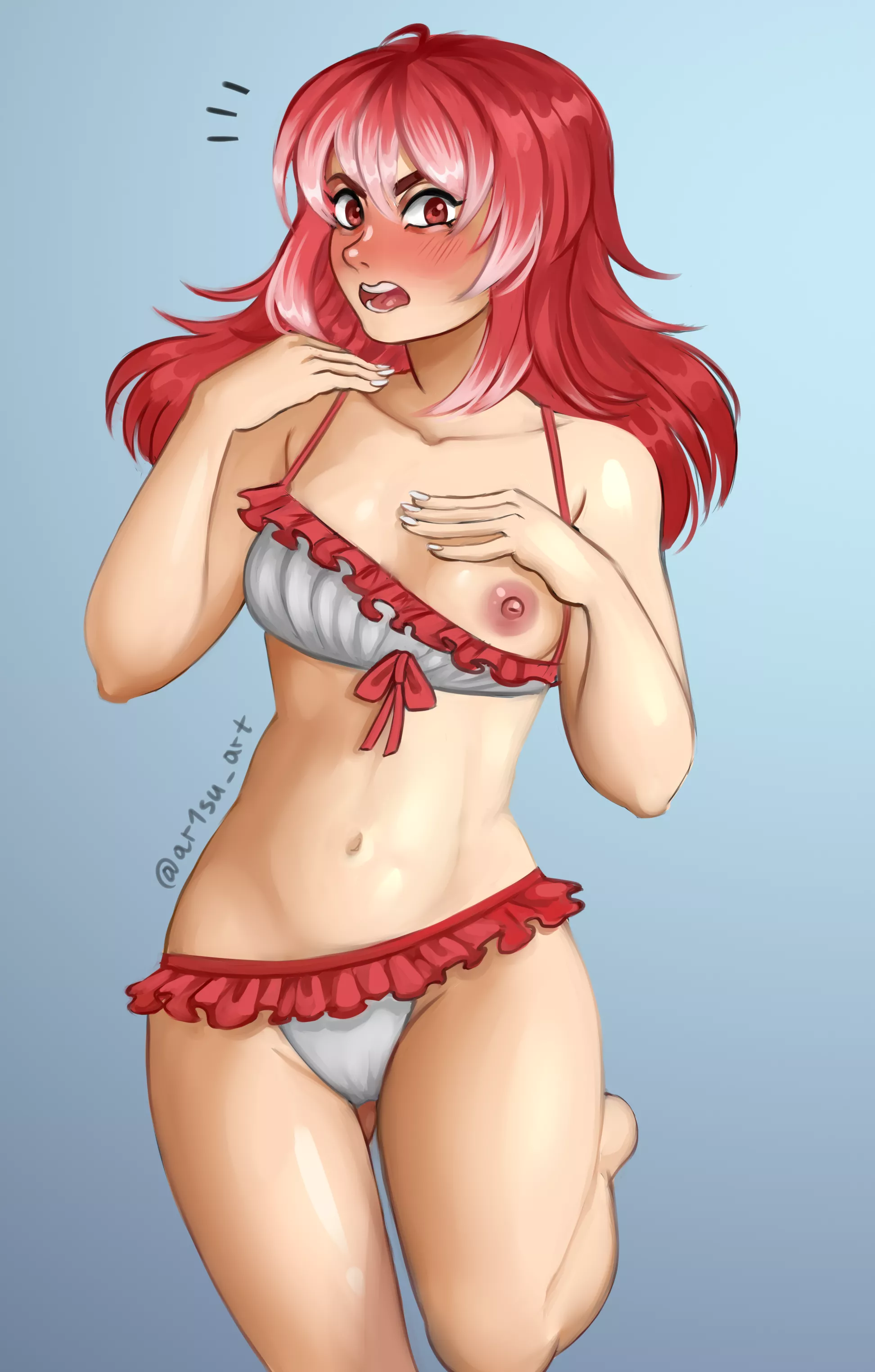 Audrey's wardrobe malfunction posted by sleepingArisu