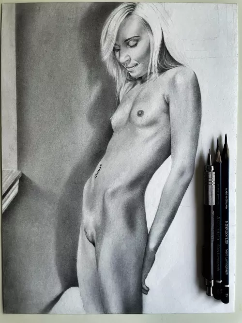 Work in progress 9in x 12in graphite figure drawing - almost done! by fine_art_by_Noodle