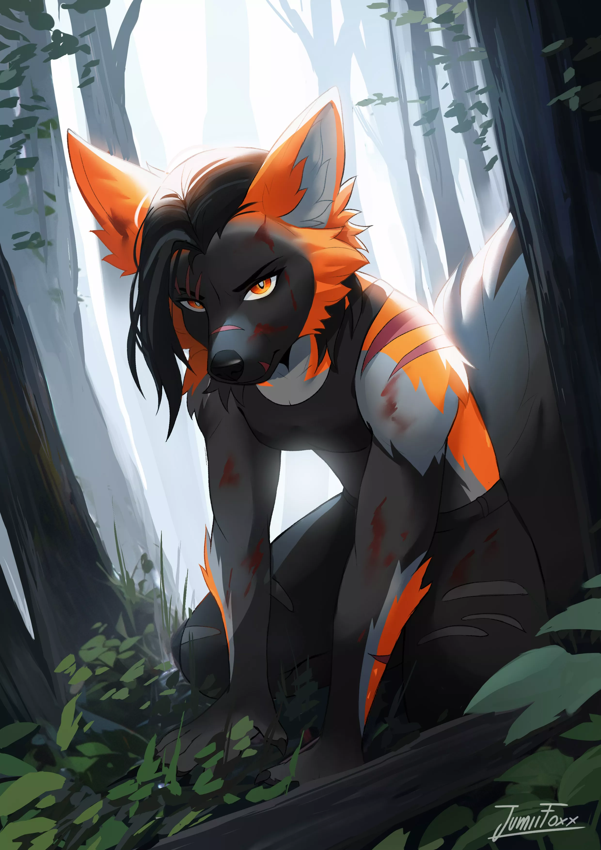 (Art by me) Chase through the Woods🌲 - Commission for @AlexMcFacep (More art on my Twitter @JumiiFoxx! posted by JumiiFoxx