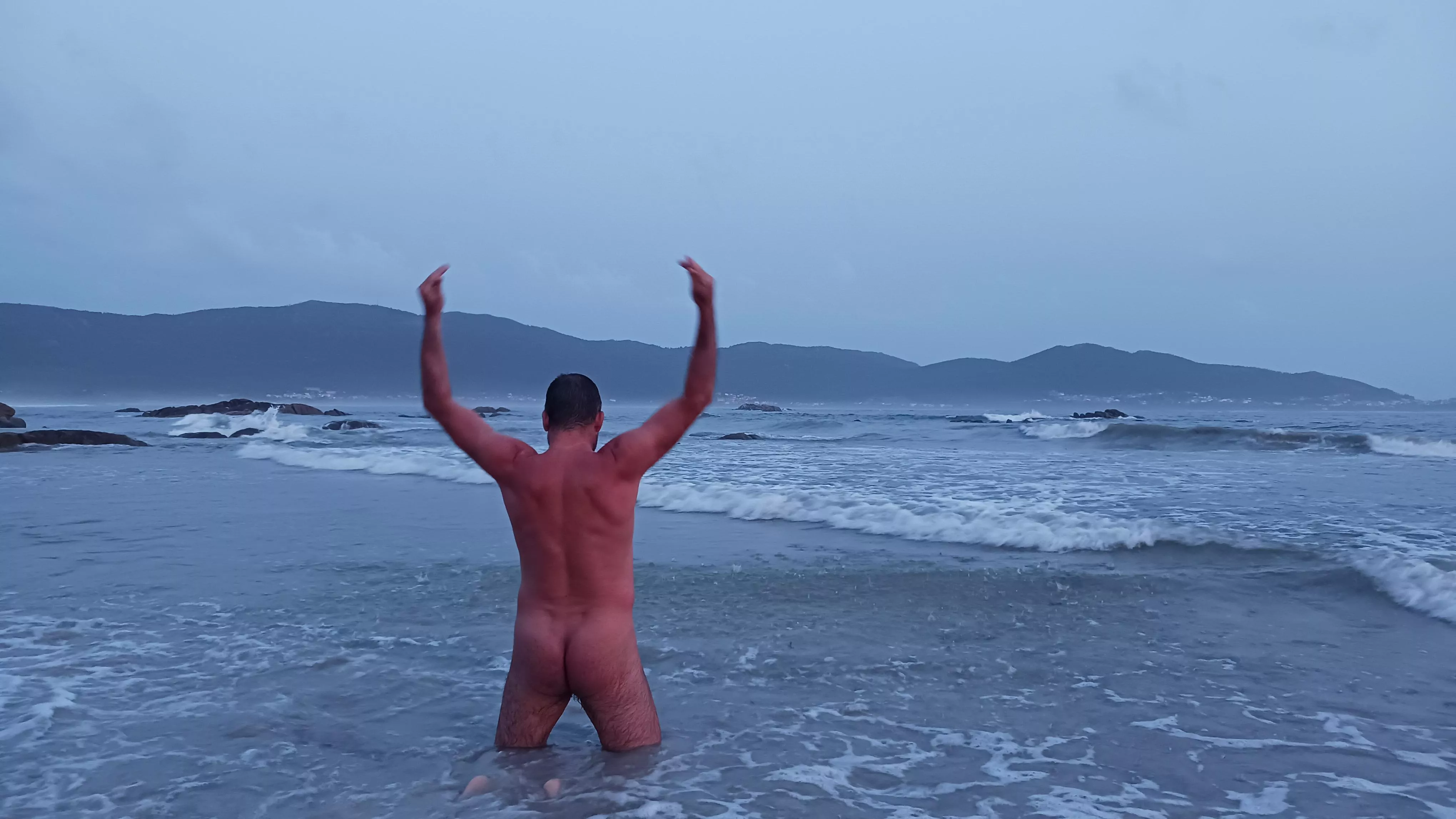 Cloudy beach day nude body bathing posted by nudebodytime