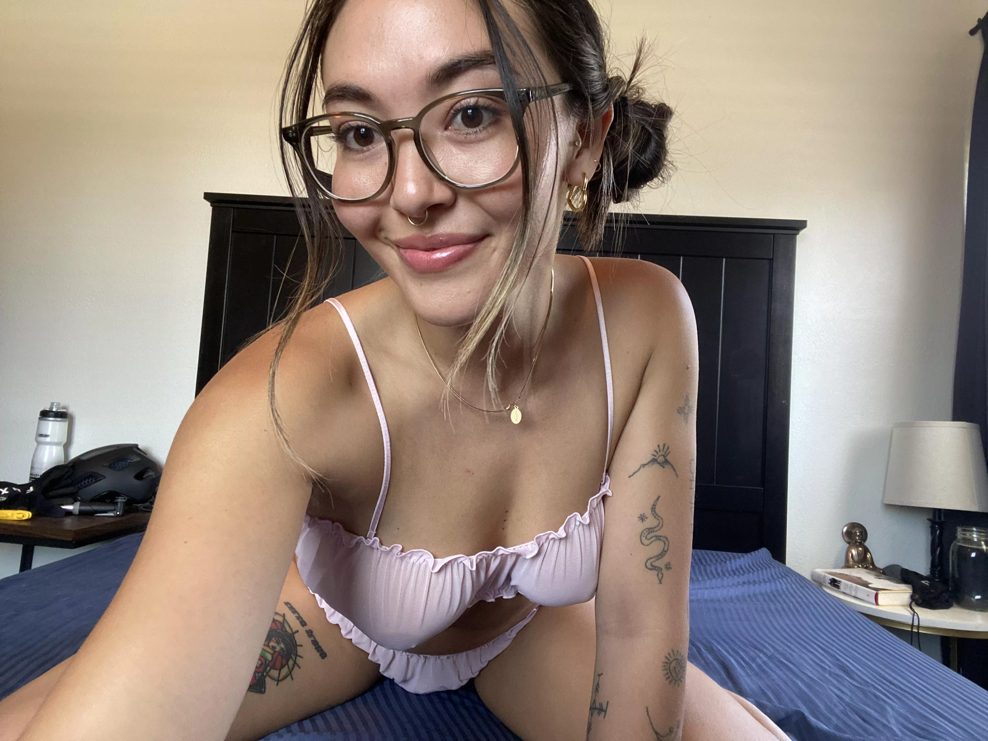 I wonder if my glasses will stay on if you fuck me as hard as you can 😅 posted by honeytattoogirl