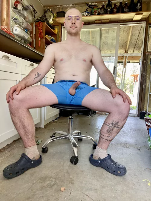 Just rocking my crocs with my cock well working in the shop by Cariboostoner