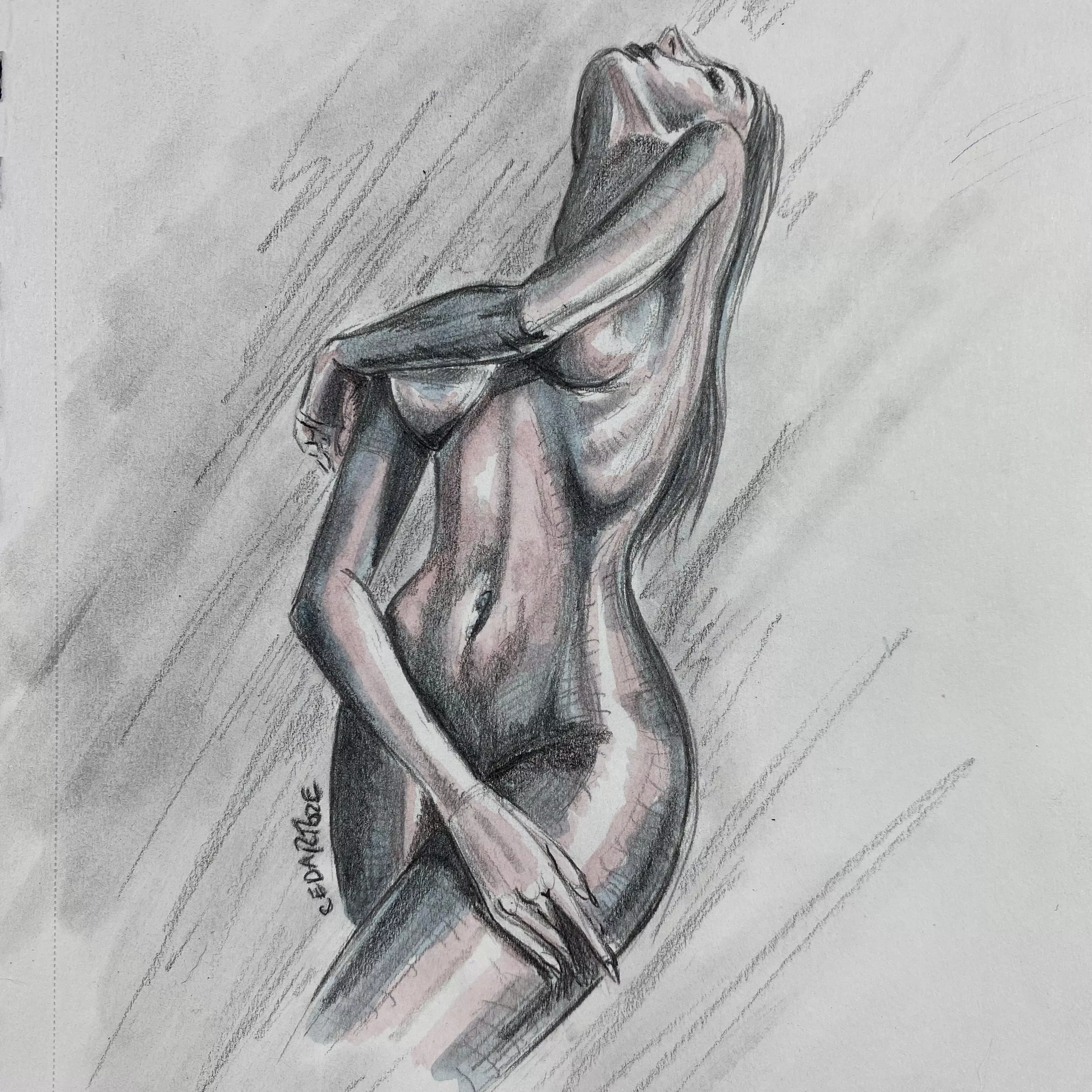 Rain, graphite & watercolor posted by CedaRRoze