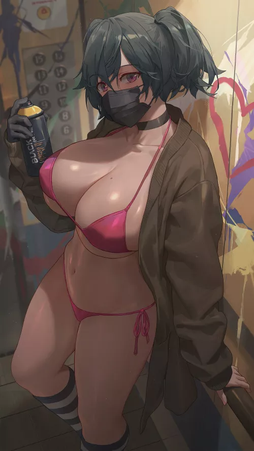 Thicc Girl Spray Painting in BIKINI [Artist's Original] (art by YOHAN1754) by also_ashu