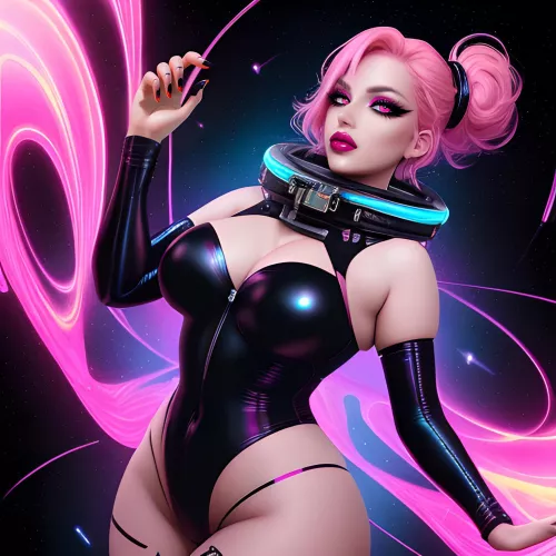 Busty, pink haired sci fi lady (Stable diffusion, Dreamshaper) by DehKitteh