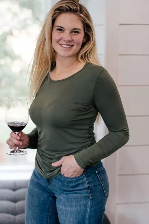 Cutie, wine, bra lines beneath a thin green top...what's not to love? by BrownCrow11