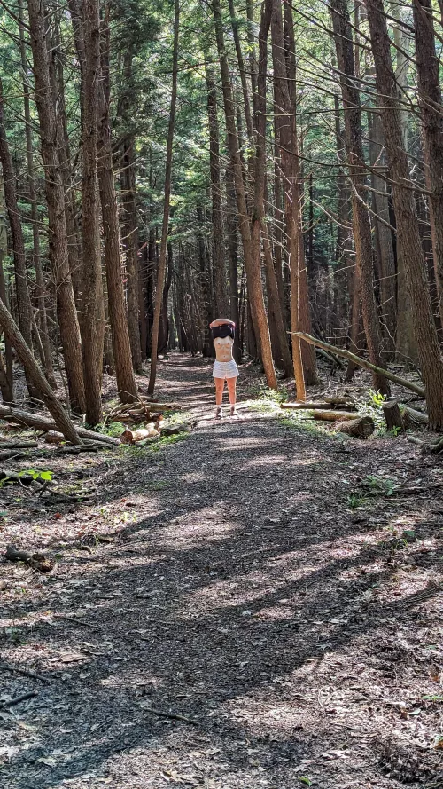 Flashing in the wide open forest by MissHoodie